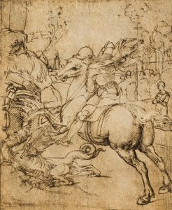 San Jorge mata al dragón; dibujo de Rafael. Gabinetto dei Disegni e delle Stampe, Galería Uffizi, Florencia de Raffaello Sanzio Raphael